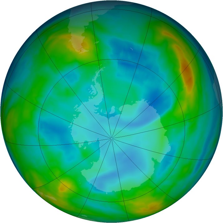 Antarctic ozone map for 07 August 2015